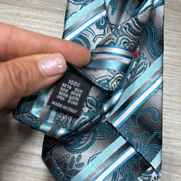 Zanetti Blue and Silver Striped Tie made in Italy NWT - Picture 5 of 5